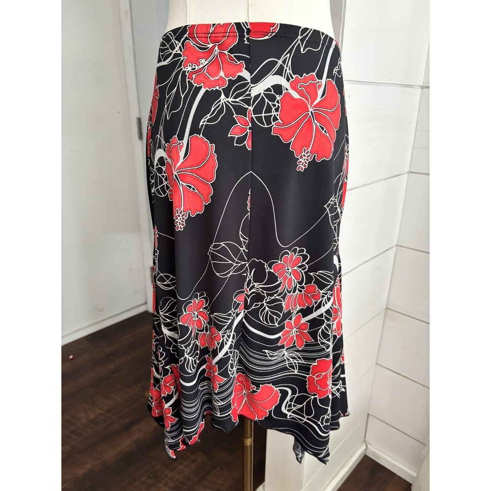 Step By‎ Step Skirt Womens Large Black Red Floral Asymmetrical Tropical 90s Y2K